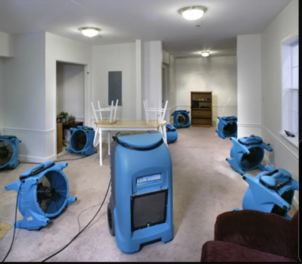Air movers and dehumidifier setup for Water Damage Restoration in Kaukauna